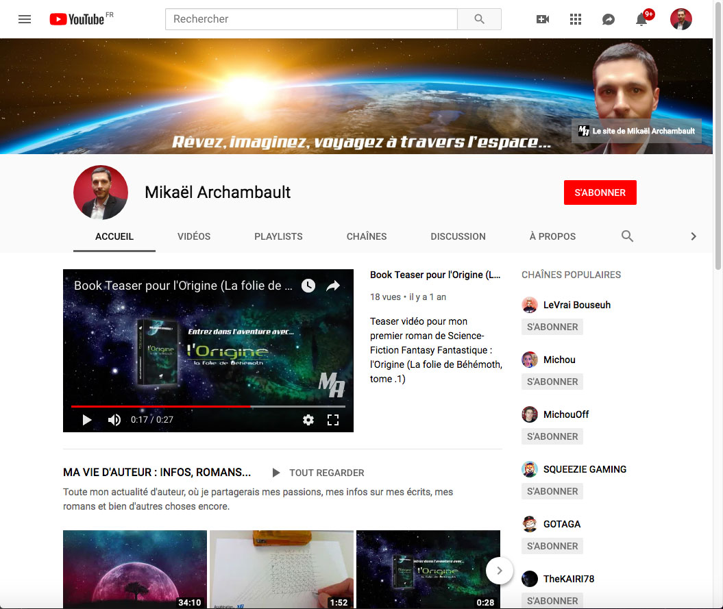 Ma chaîne youtube